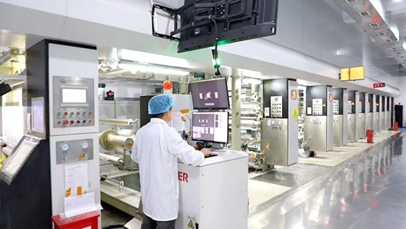 Gravure press hall at the Sayru packaging plant in Shenzhen, China