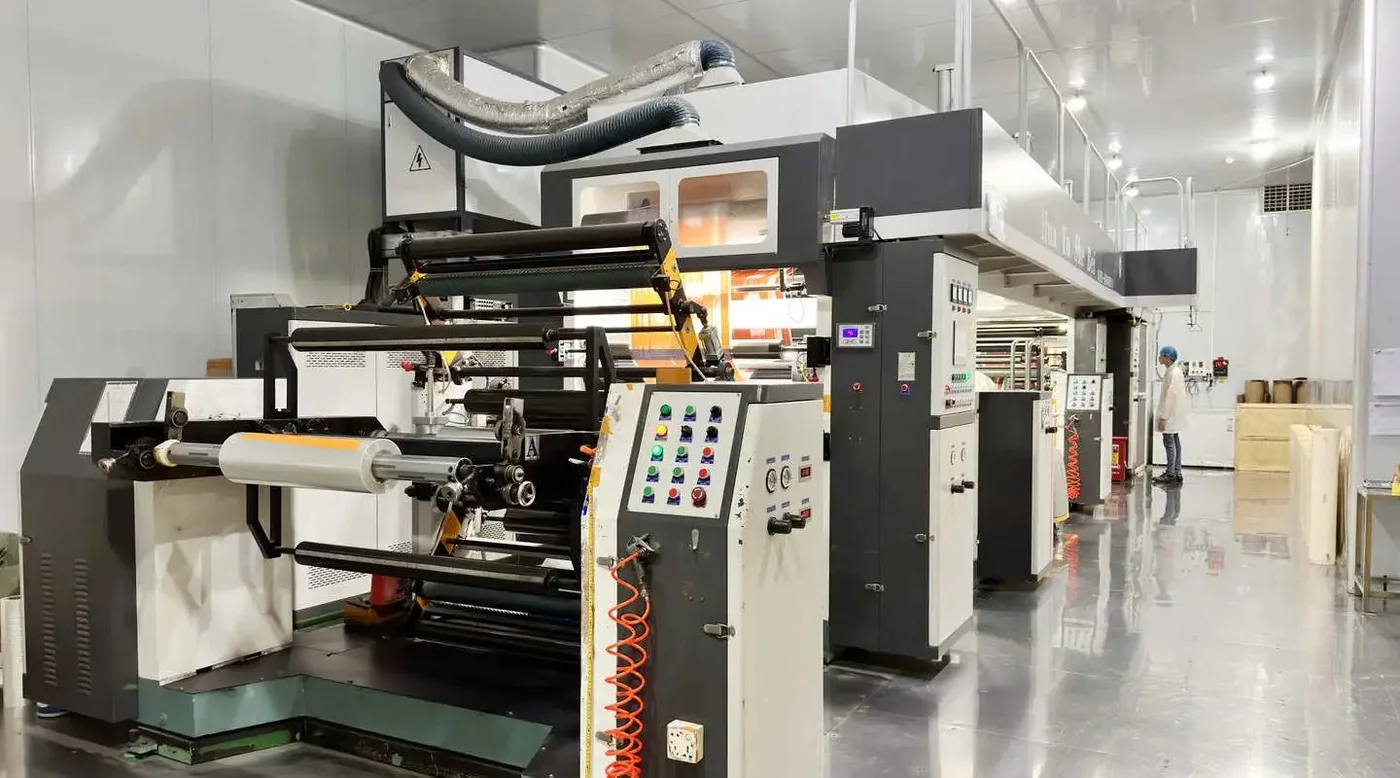 Press end and rewind at the Sayru packaging plant in Shenzhen, China