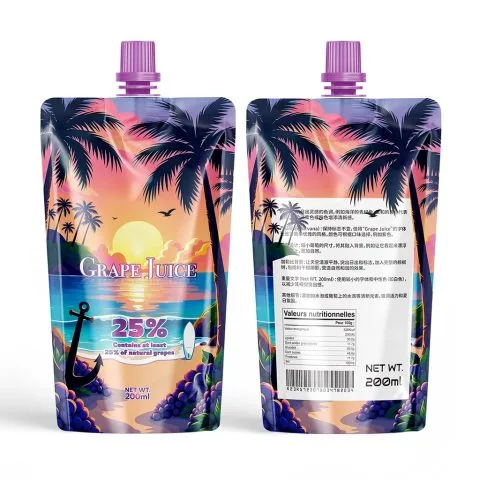 Custom Printed Compostable Spout Pouch for Juice (50 ml) — spout pouch in PLA / PBAT compostable laminate with spout