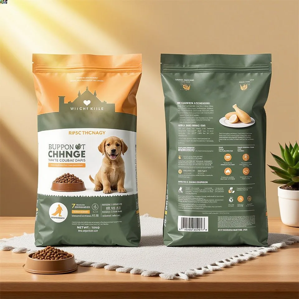 Custom Printed Recycled Pet Food Bag for Dry Pet Food (1 kg) — flat bottom bag in PET / PE laminate