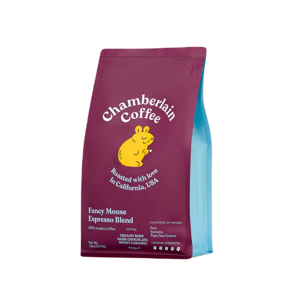 Custom Printed Foil Matt Coffee Bag with Zipper (250 g) — flat bottom bag in PET / AL / PE laminate with zipper