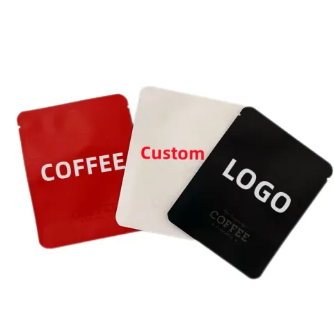 Custom Printed Compostable Coffee Bag for Whole Bean and Ground Coffee — three side seal pouch in PLA / PBAT compostable laminate with tear notch