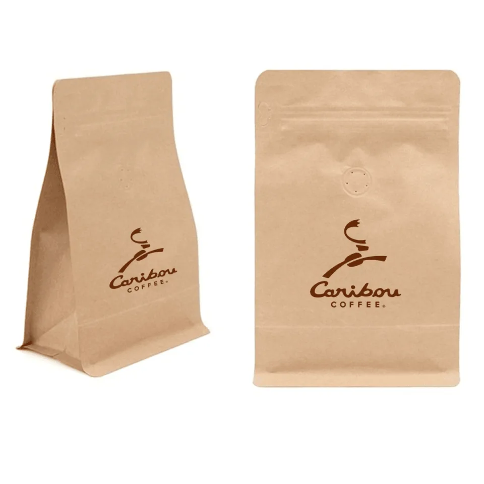 Custom Printed Coffee Bag with Zipper and Valve (100 g) — flat bottom bag in PET / PE laminate with zipper, degassing valve