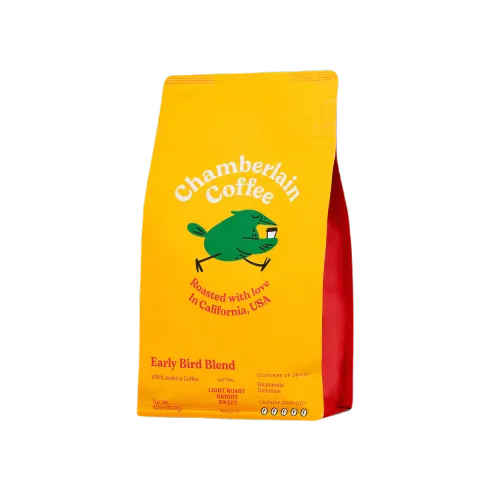 Custom Printed Compostable Coffee Bag with Zipper and Valve — flat bottom bag in PLA / PBAT compostable laminate with zipper, degassing valve