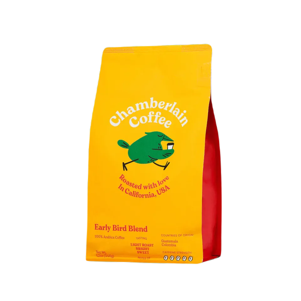 Custom Printed Compostable Coffee Bag with Zipper and Valve — flat bottom bag in PLA / PBAT compostable laminate with zipper, degassing valve
