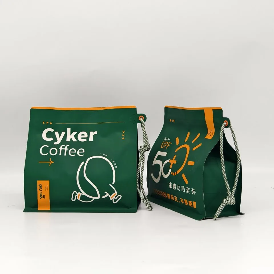 Custom Printed Compostable Coffee Bag with Zipper and Valve No. 3 — side gusset bag in PLA / PBAT compostable laminate with zipper, degassing valve