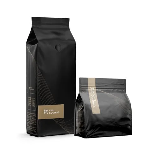 Custom Printed Coffee Bag for Whole Bean and Ground Coffee No. 2 — flat bottom bag in PET / PE laminate