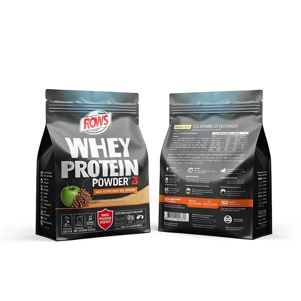 Custom Printed Foil Whey Protein Bag with Zipper (1 kg) No. 3 — flat bottom bag in PET / AL / PE laminate with zipper