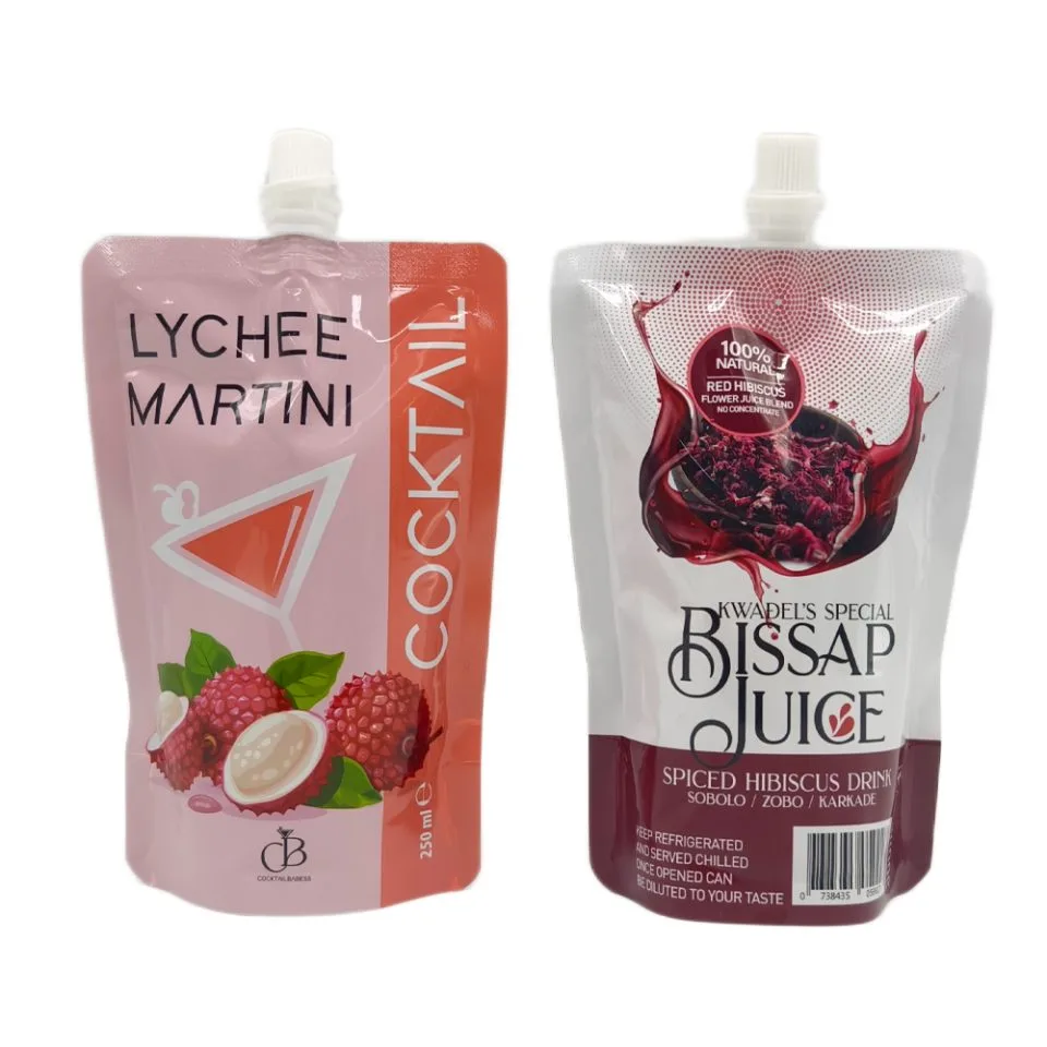 Custom Printed Compostable Spout Pouch with Zipper — spout pouch in PLA / PBAT compostable laminate with zipper, spout