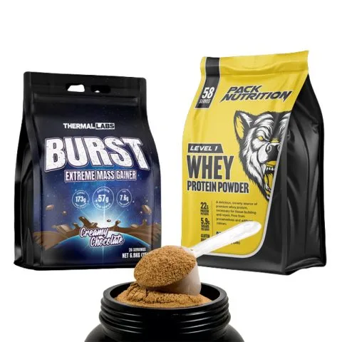 Custom Printed Recycled Whey Protein Bag with Zipper (1 kg) — flat bottom bag in PET / PE laminate with zipper