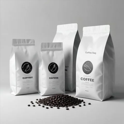 Custom Printed Recycled Foil Coffee Bag with Zipper and Valve (250 g) — flat bottom bag in PET / AL / PE laminate with zipper, degassing valve