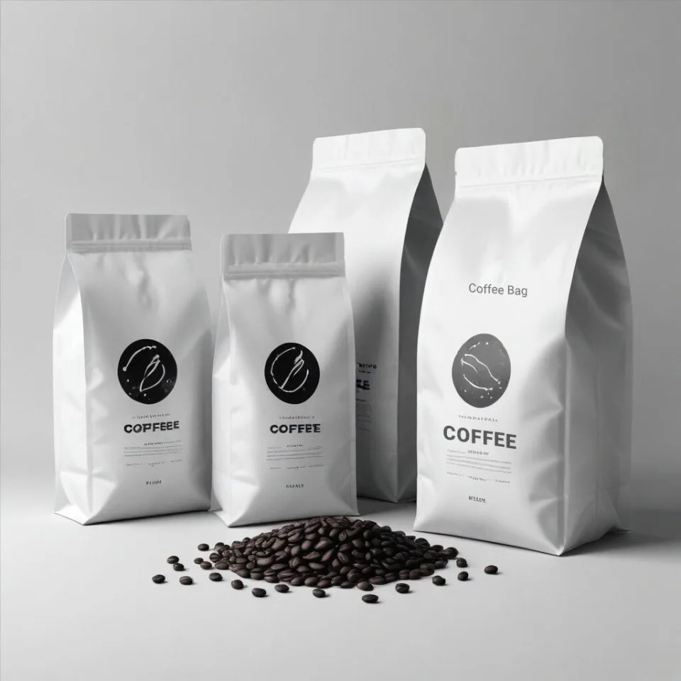 Custom Printed Recycled Foil Coffee Bag with Zipper and Valve (250 g) — flat bottom bag in PET / AL / PE laminate with zipper, degassing valve