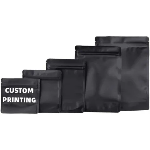 Custom Printed Matt Mylar Bag with Zipper – Smell-Proof (1 g) No. 2 — three side seal pouch in PET / PE laminate with zipper