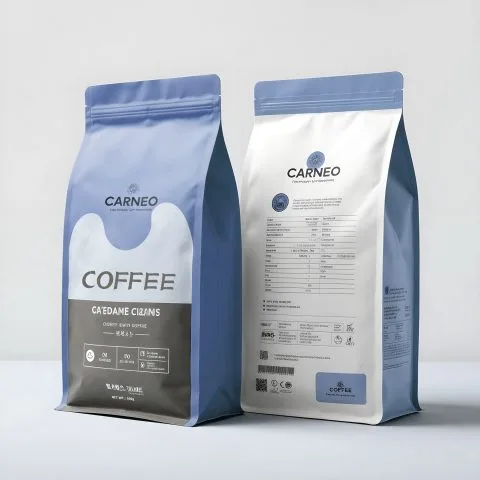 Custom Printed Compostable Coffee Bag with Valve (250 g) — flat bottom bag in PLA / PBAT compostable laminate with degassing valve