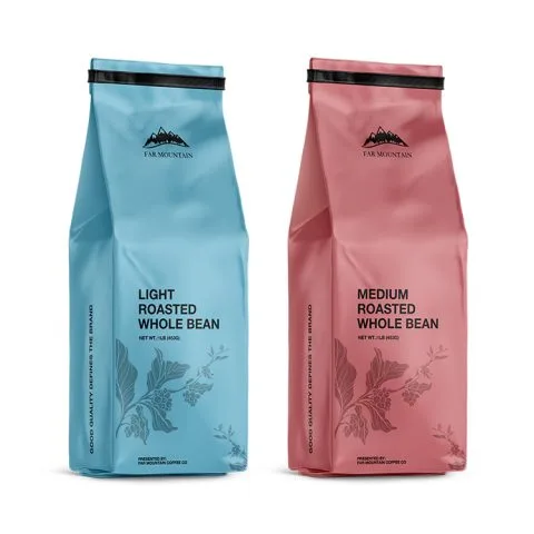 Custom Printed Foil Coffee Bag with Zipper and Valve and Window (100 g) — flat bottom bag in PET / AL / PE laminate with zipper, degassing valve