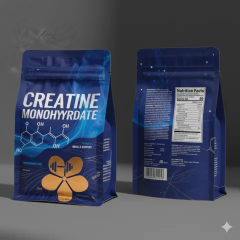 Custom Printed Recycled Foil Whey Protein Bag with Zipper (1 kg) — stand up pouch in PET / AL / PE laminate with zipper
