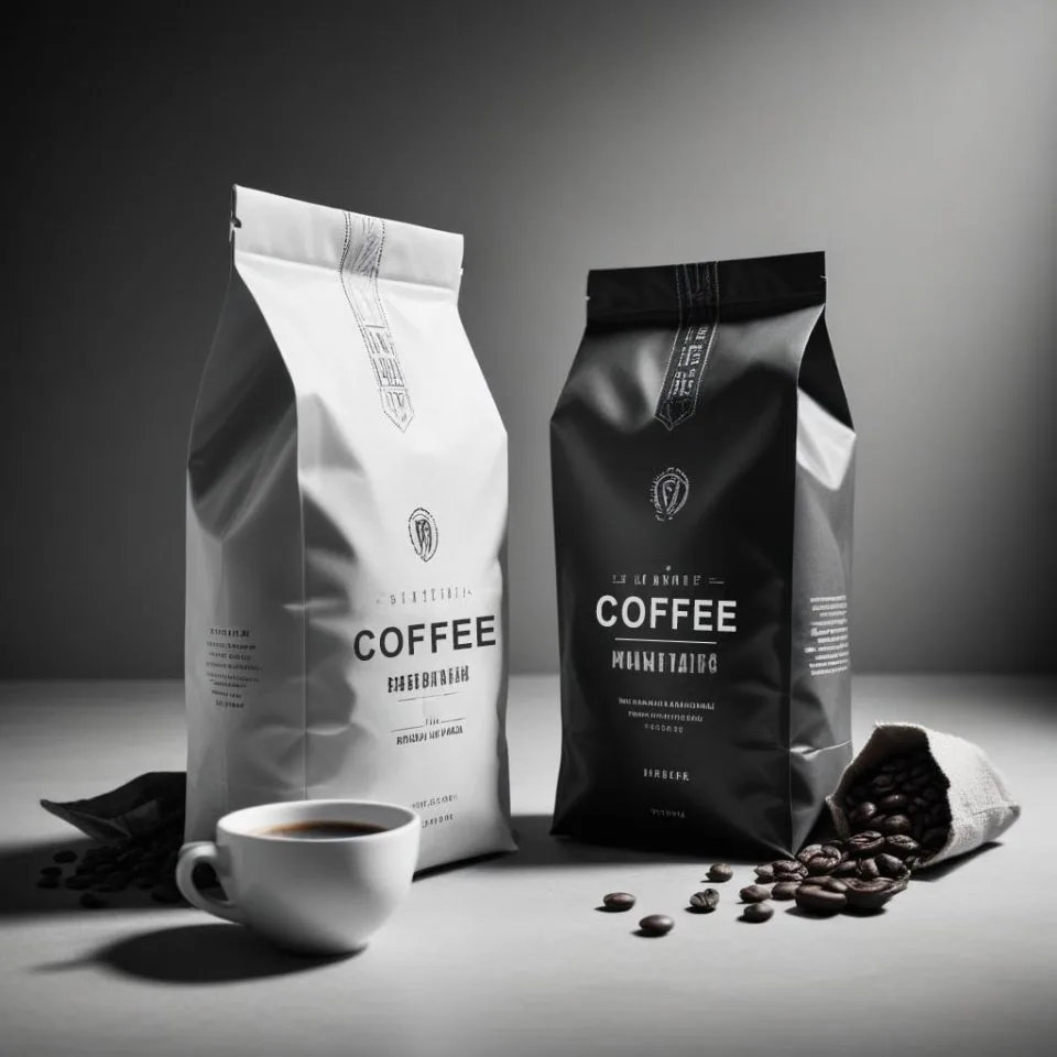 Custom Printed Coffee Bag with Zipper and Valve No. 3 — flat bottom bag in PET / PE laminate with zipper, degassing valve