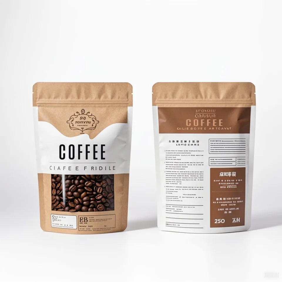 Custom Printed Coffee Bag with Zipper and Valve (250 g) No. 5 — stand up pouch in PET / PE laminate with zipper, degassing valve
