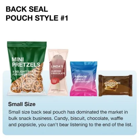 Custom Printed Back Seal Pouch for Snacks No. 4 — back seal pillow pouch in PET / PE laminate