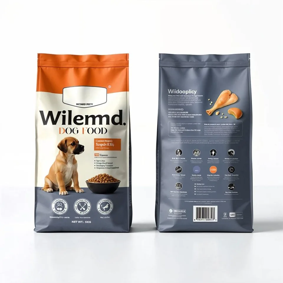 Custom Printed Pet Food Bag with Zipper (1 kg) — flat bottom bag in PET / PE laminate with zipper