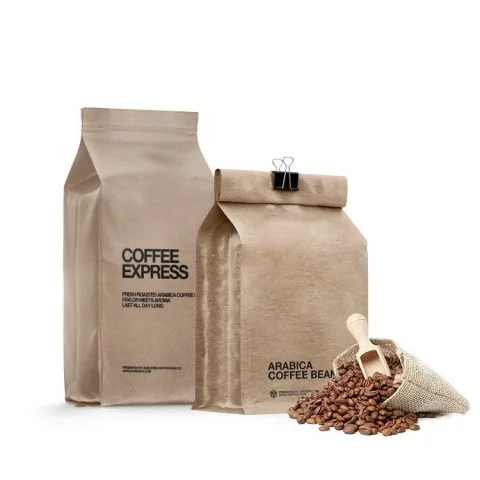 Custom Printed Matt Coffee Bag with Zipper and Valve (500 g) — flat bottom bag in PET / PE laminate with zipper, degassing valve