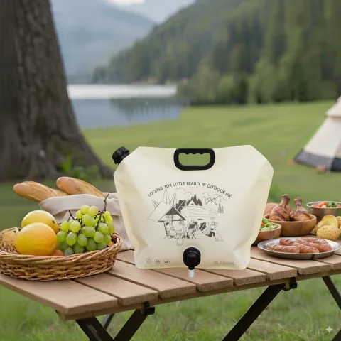 Custom Printed Spout Pouch with Valve (5 L) — handled spout pouch in PET / PE laminate with spout, degassing valve