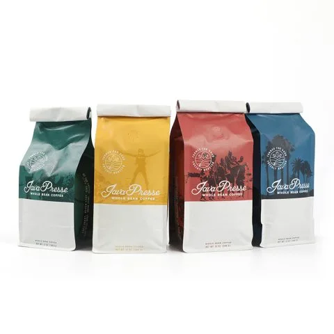 Custom Printed Coffee Bag with Zipper and Valve (250 g) — flat bottom bag in PET / PE laminate with zipper, degassing valve