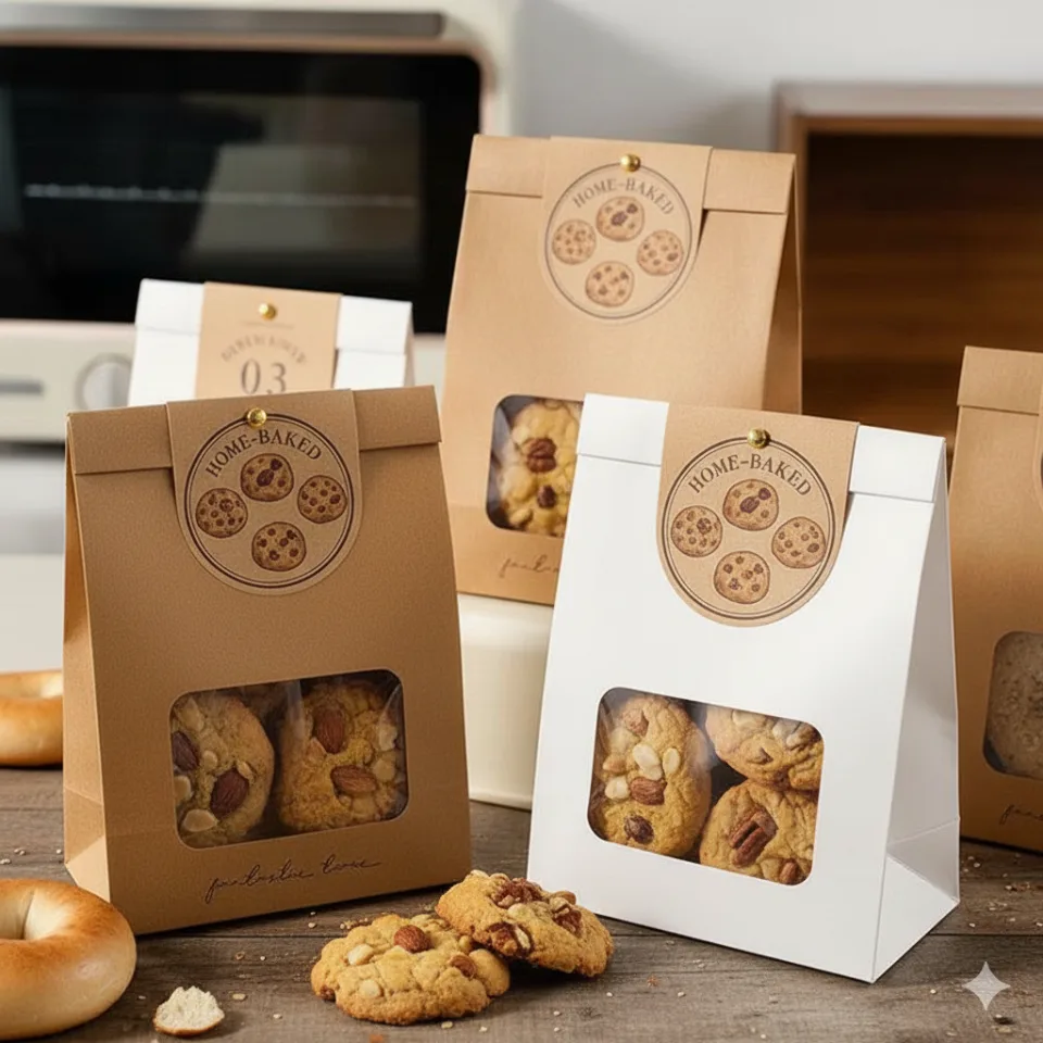 Custom Printed Paper Pouch with Window No. 2 — flat bottom bag in Kraft paper / PE laminate