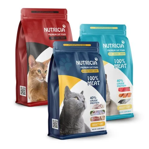 Custom Printed Foil Pet Food Bag with Zipper — flat bottom bag in PET / AL / PE laminate with zipper