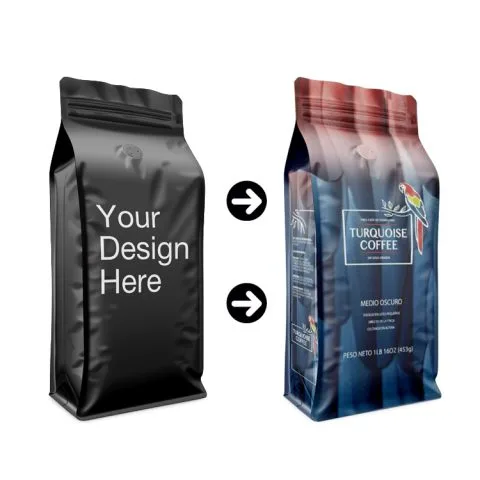 Custom Printed Kraft Coffee Bag for Whole Bean and Ground Coffee — flat bottom bag in Kraft paper / PE laminate