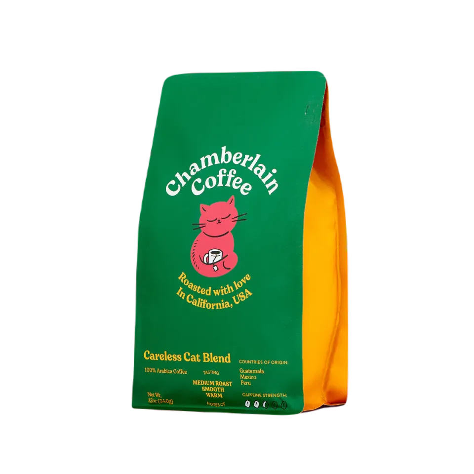 Custom Printed Recycled Coffee Bag with Valve (250 g) No. 2 — flat bottom bag in PET / PE laminate with degassing valve