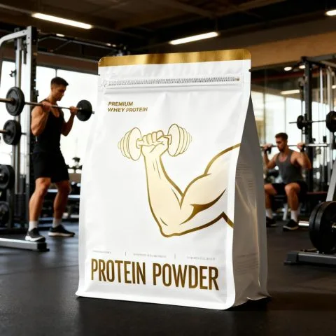 Custom Printed Recycled Foil Whey Protein Bag for Protein and Supplement Powders (500 g) — stand up pouch in PET / AL / PE laminate