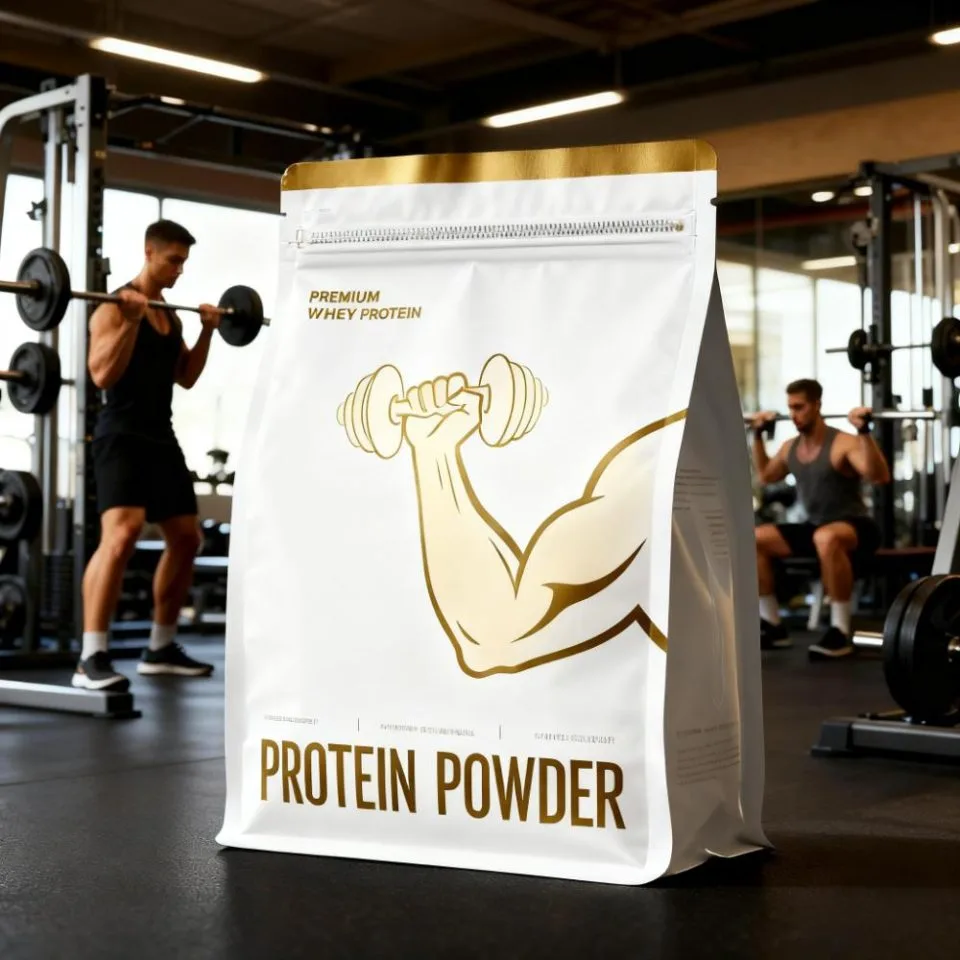 Custom Printed Recycled Foil Whey Protein Bag for Protein and Supplement Powders (500 g) — stand up pouch in PET / AL / PE laminate