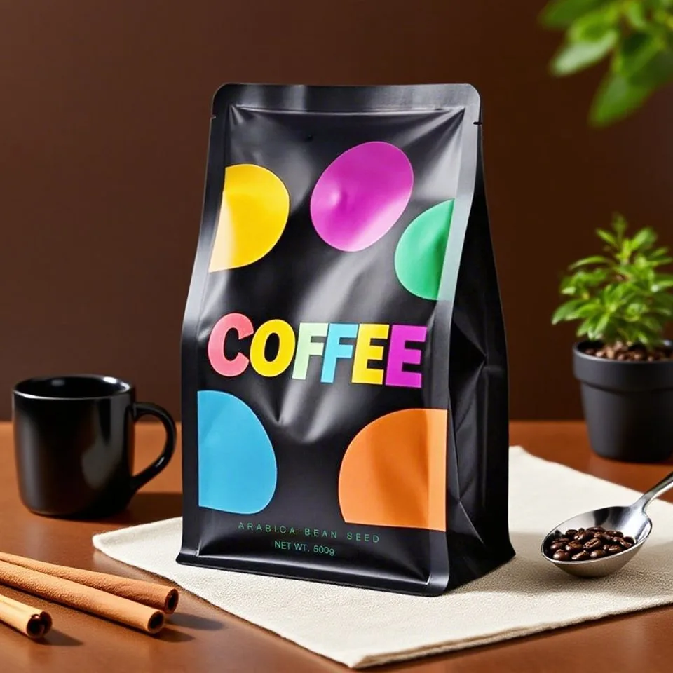 Custom Printed Foil Coffee Bag for Whole Bean and Ground Coffee (250 g) — flat bottom bag in PET / AL / PE laminate