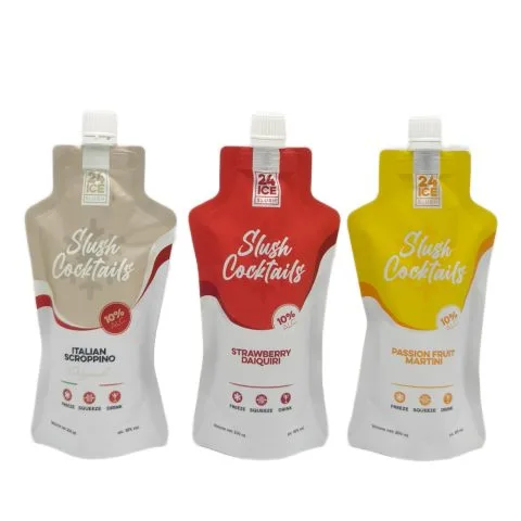 Custom Printed Compostable Spout Pouch for Juice (100 ml) No. 2 — spout pouch in PLA / PBAT compostable laminate with spout