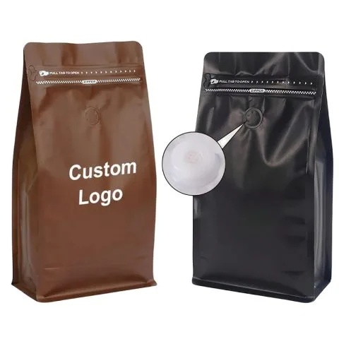 Custom Printed Coffee Bag with Zipper — flat bottom bag in PET / PE laminate with zipper