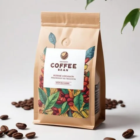 Custom Printed Kraft Matt Coffee Bag with Valve — flat bottom bag in Kraft paper / PE laminate with degassing valve