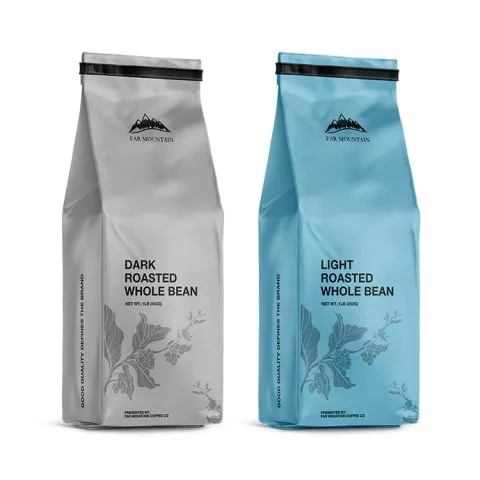 Custom Printed Matt Coffee Bag with Valve (250 g) — side gusset bag in PET / PE laminate with degassing valve