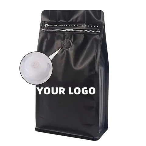 Custom Printed Foil Matt Coffee Bag with Zipper (100 g) — flat bottom bag in PET / AL / PE laminate with zipper