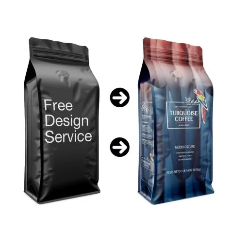Custom Printed Coffee Bag with Zipper and Valve (250 g) No. 2 — flat bottom bag in PET / PE laminate with zipper, degassing valve