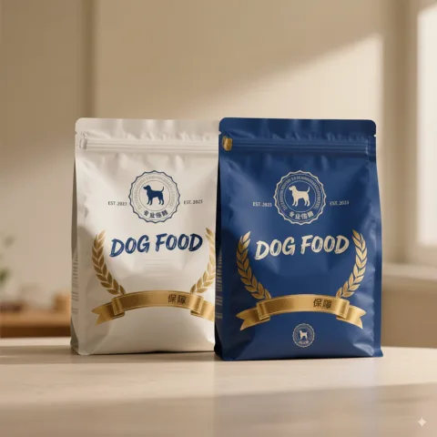 Custom Printed Recycled Foil Pet Food Bag for Dry Pet Food (1 kg) — flat bottom bag in PET / AL / PE laminate