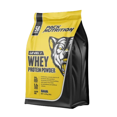 Custom Printed Whey Protein Bag with Zipper (1 kg) — flat bottom bag in PET / PE laminate with zipper