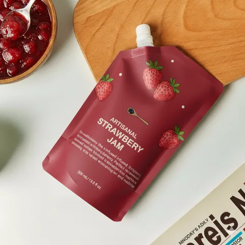 Custom Printed Compostable Spout Pouch for Juice (200 ml) — spout pouch in PLA / PBAT compostable laminate with spout