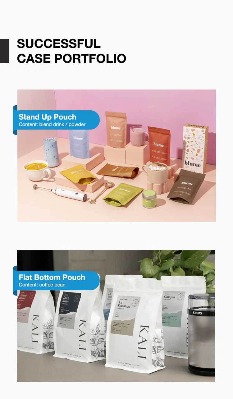 Custom printed stand up pouch and flat bottom bag case portfolio