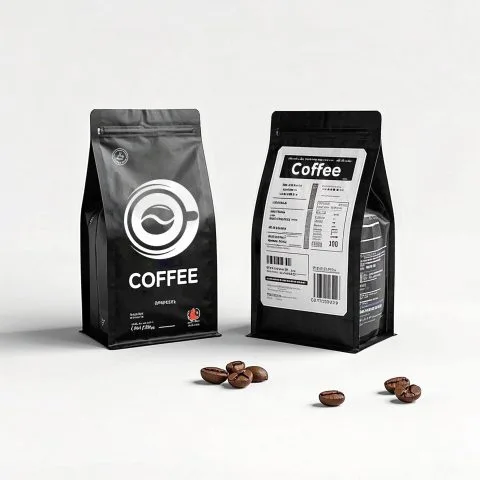 Custom Printed Recycled Matt Coffee Bag with Zipper and Valve (250 g) No. 2 — flat bottom bag in PET / PE laminate with zipper, degassing valve