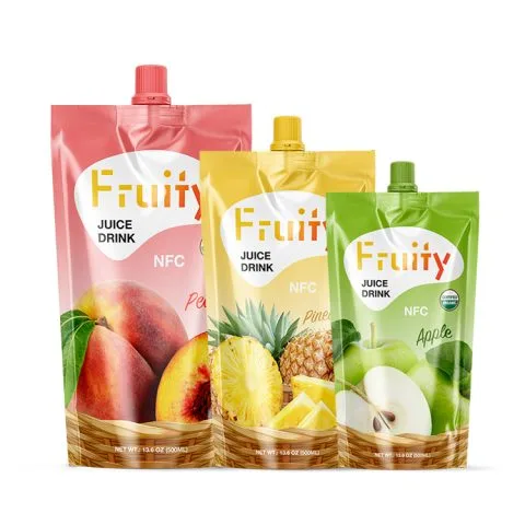 Custom Printed Compostable Spout Pouch for Juice (250 ml) — spout pouch in PLA / PBAT compostable laminate with spout