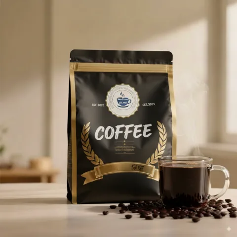Custom Printed Foil Matt Coffee Bag for Whole Bean and Ground Coffee (250 g) — flat bottom bag in PET / AL / PE laminate